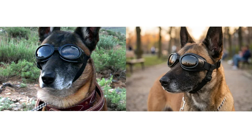 Собака в защитных очках Doggles