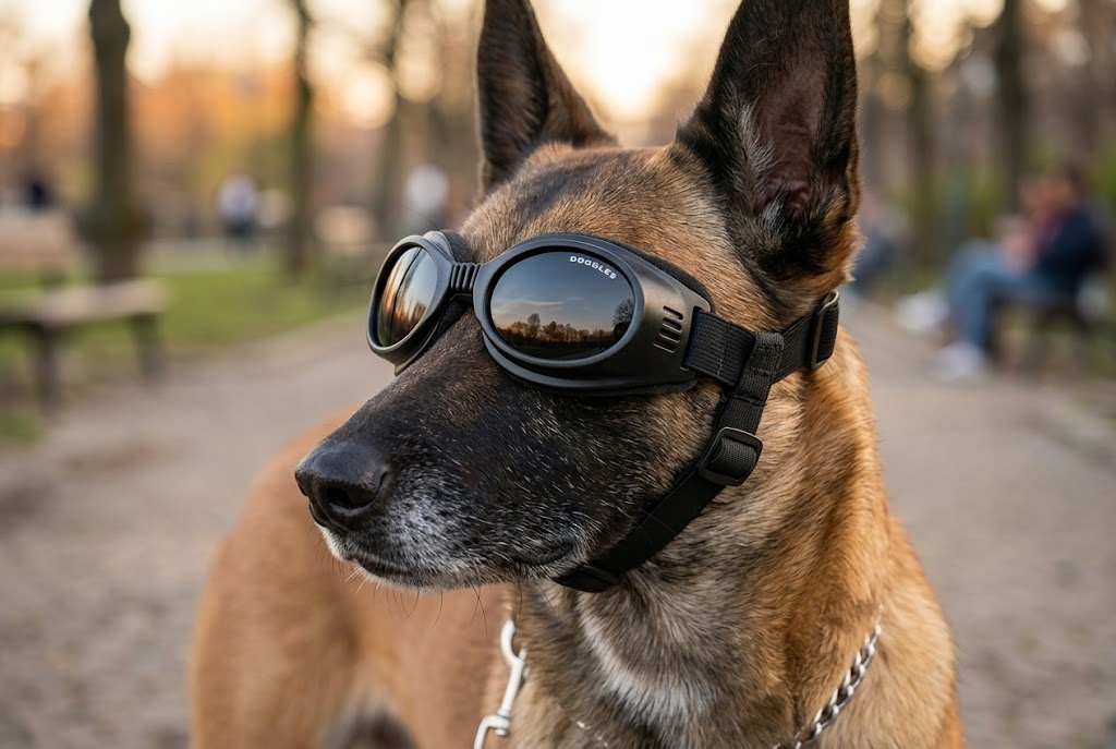 Собака в защитных очках Doggles